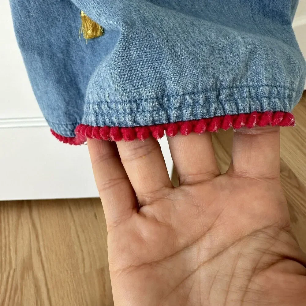 Le Top girl Chambray Pom Pom trim and tassel‎ Dress Size 3T Blue